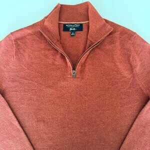 Banana Republic Sweater Mens Medium Rust Merino Wool 1/4 Zip Mock Neck Pullover
